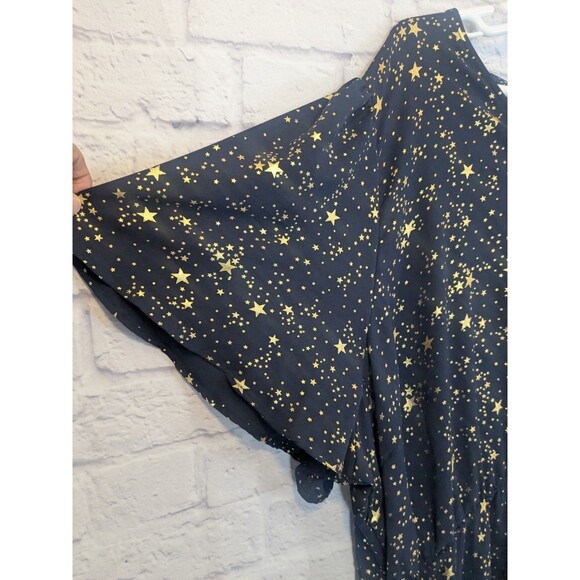 Bloomchic Black Gold Stars Button Pocket Wrap Split Ruffles Maxi Dress 30 - Picture 4 of 10